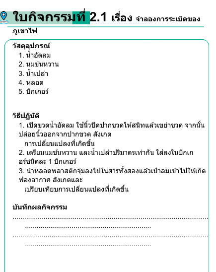 ใบกิจกรรมที่ 2.1 เรื่อง จําลองการระเบิดของ
ภูเขาไฟ