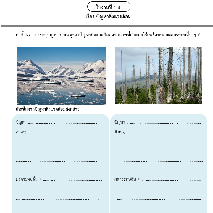 ใบงานที่ 1.4
เรื่อง ปัญหาสิ่งแวดล้อม
